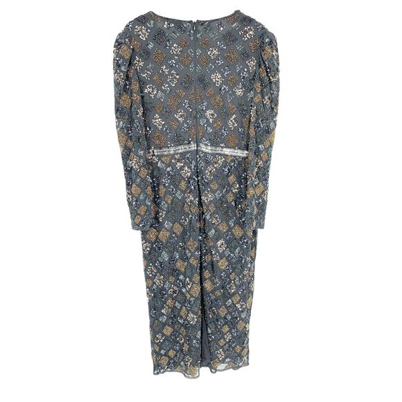MAC DUGGAL Dress Size 14 Evening Gown Sequin Midi Gray NEW NWOT Geometric - Picture 5 of 6